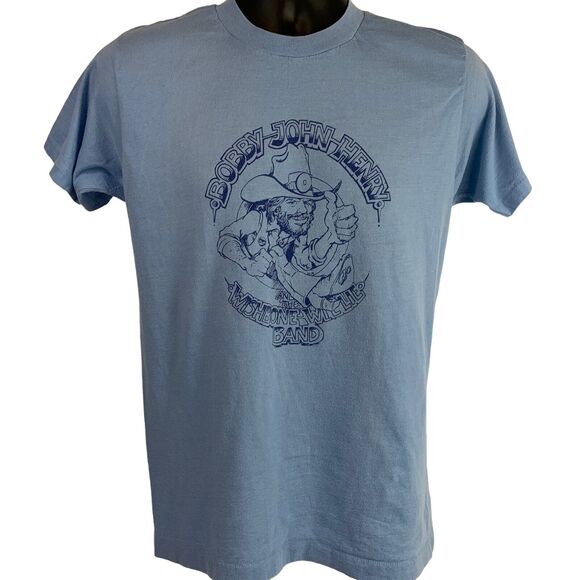 Vintage 80s Bobby John Henry T Shirt Wishbone Willie Band Country Blue M Medium - Picture 2 of 8